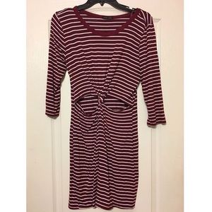 TWISTED ARROW, MAROON + WHITE STRIPED TIE DRESS